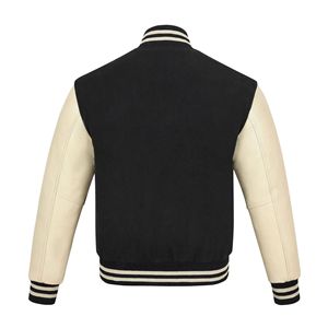 Chaqueta universitaria de cuero de alta calidad, personalizada OEM, unisex, cómoda, de color sólido, con mangas de cuero, talla grande, estilo moderno de invierno, corte ajustado. - Product Image 3