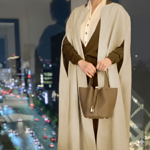 Gilet lungo da donna con mantello in poliestere aperto senza maniche stile capospalla con scollo a V Silhouette minimalista Chic - Product Image 2