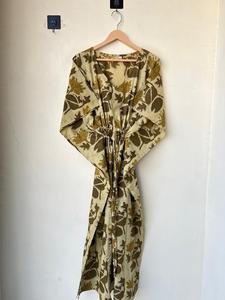 Ikat Print Kaftan Daily Comfy Sleepwear Beach Coverup Vestido de talla grande Block Print Long Caftan Lounge Wear Maxi Túnica de algodón Regalo - Product Image 5