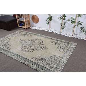 Alfombra turca Vintage respetuosa con el medio ambiente, patrón de retazos verde clásico, 4,8x7,7 pies, látex de lana inspirado en Aubusson, uso en la sala de estar para adolescentes - Product Image 3
