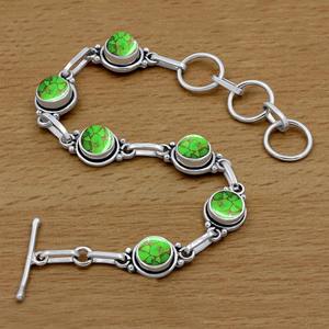 Gratitude Solid 925 Sterling Silver Turquoise Round Shape Gemstone Handmade Fine Silver Bracelet Jewelry Sterling Silver Jewelry - Product Image 4