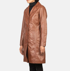 Trench-coat en cuir long élégant pour femmes avec cravate à la taille et design vintage pour la mode hivernale - Product Image 2