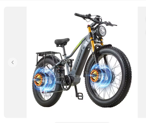 Vélo de montagne électrique Burchda RX80 48V20Ah 26 pouces, double moteur, 7 vitesses, pneus larges, suspension intégrale, vélo de neige, en stock au Royaume-Uni - Product Image 2