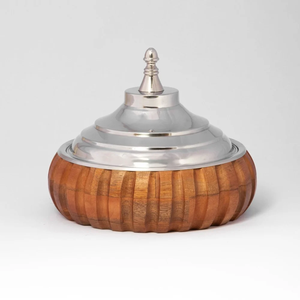 Plato de cúpula redonda de madera y plata, vajilla tradicional de lujo para servir comida y decoración de mesa - Product Image 5