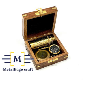 ชุดการเดินเรือใหม่เข็มทิศทองเหลืองกล่องไม้เข็มทิศเข็มทิศทำด้วยมือของขวัญส่งเสริมการขายส่วนบุคคลองค์กร - Product Image 3