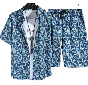 Hot Selling Casual <b>Men's</b> Quick Dry Beachwear Short Sleeve Floral <b>Shirt</b> Shorts <b>Cool</b> Two Piece Set - Product Image 3