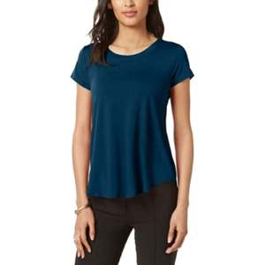 T-shirt Verde Donna Alfani Taglia Unica con Orlo Asimmetrico, Versione Petite, con Finiture in Raso, Vestibilità Ampia, in Poliestere Traspirante - Product Image 1