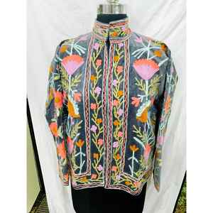 Chaqueta de Terciopelo y Algodón Reversible para Mujer, Estilo Suzani Vintage con Botón, Logotipo Personalizado, Acolchada, Estilo Bomber Varsity, Otoño - Product Image 2