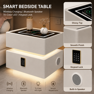 <span class=keywords><strong>Mesita</strong></span> de <span class=keywords><strong>Noche</strong></span> Flotante Inteligente con Carga Inalámbrica, Bloqueo por Huella Dactilar, Altavoz Bluetooth, <span class=keywords><strong>Luz</strong></span> LED, Montada en la Pared para Dormitorio - Product Image 5