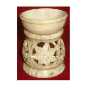 Soapstone Carving Aroma <b>Oil</b> <b>Burner</b> Round Shape Beautiful Flower Design Natural handmade For Home And Business Gift Decoration - Product Image 1