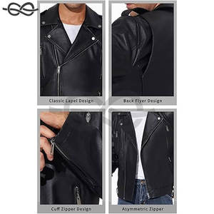 Chaqueta negra de piel sintética para hombre, ligera, con cremallera, estilo bombardero, cuello levantado, abrigo de motorista ajustado, diseño informal, decoración de piel - Product Image 6