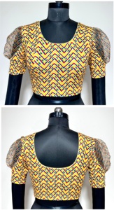 Blusa formal de verano modesta moderna Camisa de seda suave con patrón abierto frontal de nudo hermoso con estampado bordado Listo para usar - Product Image 5