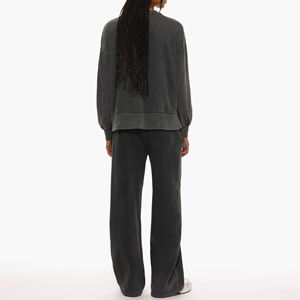 Venta al por mayor por encargo 100% algodón peso pesado ácido lavado pulóver chándal personalizado desgastado bordado logotipo chándal - Product Image 6