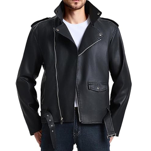 Blouson aviateur noir en similicuir pour homme avec capuche amovible, style motard d'hiver chaud - Product Image 5
