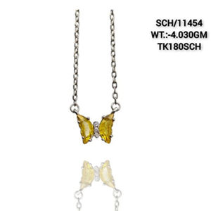 Cadena de estilo moderno de 18 \ "con colgante de plata maciza 925, regalo de Navidad, collar de dama de honor de oro con piedras preciosas de mariposa de cuarzo amarillo - Product Image 1