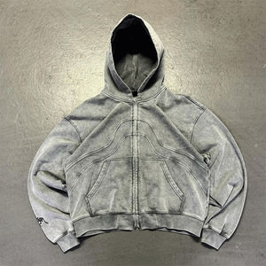 Sweat à capuche unisexe léger 350-500 g/m² Acid Washed Fabricant de vêtements surdimensionnés à fermeture éclair complète personnalisés Sweat à capuche unisexe prix bon marché - Product Image 2