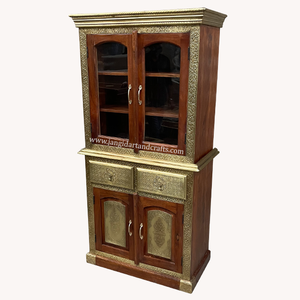 Almirah en bois naturel bois Design classique autoportant Almirah armoire en verre armoire polie pour la décoration de la maison et du bureau - Product Image 5