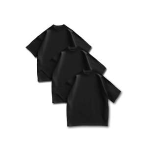 Camiseta T32 de Algodón Orgánico 100%, Jersey Grueso, Color Negro Sólido, Paquete de 3, 300 g/m², Tejido Comprimido - Product Image 1