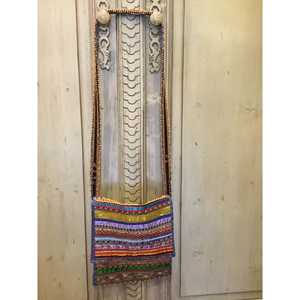 Bolso Bandolera Raksha Bollywood con Correa Única, Estilo Bohemio Vintage, Patrón a Rayas, Bordado, Cierre de Cremallera, Decoración de Flores con Cadena - Product Image 2