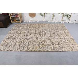 Alfombra turca Vintage Beige Marrón 5,9x8,2 pies Tejido plano de lana con patrón de retazos para decoraciones de sala de estar - Product Image 3