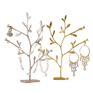 Support de bijoux en argent au design d'arbre doré Pointe de stylo plume élégante pour l'organisation de boucles d'oreilles Colliers Bracelets - Product Image 6