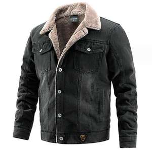 Veste en jean d'hiver pour hommes coupe-vent polaire épaisse chaude hommes Streetwear décontracté fourrure col rabattu veste en jean personnalisée - Product Image 3