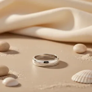 925 Sterling <b>Silver</b> Wave Minimalist Plain <b>Band</b> <b>Ring</b> with Natural Stone Channel Setting Unisex Engagement Jewelry - Product Image 1