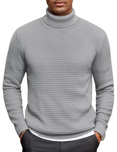 <b>Men's</b> Winter Thermal Waffle-Knit Cotton <b>Turtleneck</b> <b>Sweater</b> with Anti-Pilling Feature - Product Image 1