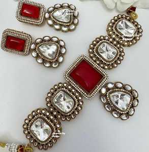 Impresionante gargantilla India Kundan Gargantilla India Polki Joyería nupcial de celebridades Collar de Kundan sin cortar Gargantilla DE BODA Premium Granate - Product Image 4