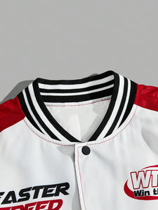 Avant Garde Biker Style Varsity Veste Personnalisé 100% Polyester Stand Baseball Coupe ample Goutte Fermeture Éclair Hiver Satin Service OEM - Product Image 2