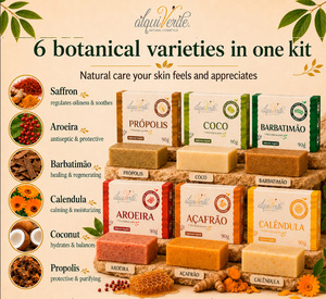 Alquiverde Jabón Vegano Botánico Brasileño en Barra, Paquete Económico de 18 Barras - Set Surtido (Azafrán, Aroeira, Barbatimao, Caléndula, Coco) - Product Image 4