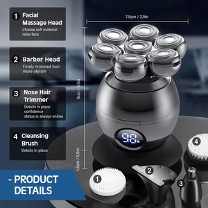 Rasoir Électrique Rotatif Étanche 5-en-1 pour Hommes, Kit de Rasage Tête Chauve avec 7 Têtes de Coupe Flottantes, Fonction Cinq Lames IPX7 - Product Image 1