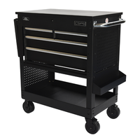 Chariot utilitaire CSPS 84 cm, 04 tiroirs, chariot à roulettes OEM noir mat, verrouillage à clé, acier thermolaqué, capacité 320 kg, chariot à outils roulant pour entrepôt