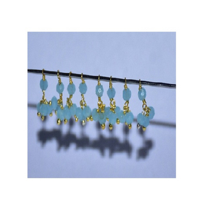 Chapado en oro de alta calidad 1 + 3 cuentas facetadas Aqua Calcedonia alambre envuelto encantos. Abalorios collar pendiente encantos para la fabricación de joyas - Product Image 3