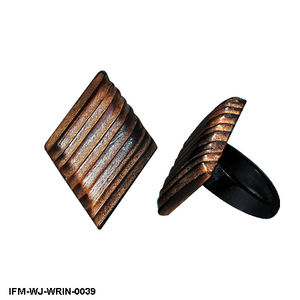 Handcrafted Wooden <b>Statement</b> <b>Ring</b> Geometric Rhombus Design with Ribbed Texture Natural Wood Jewelry for Women - Product Image 1