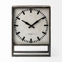 Horloge de table analogique à quartz en métal géométrique moderne AK Brass, finition nickel, pour la décoration du salon et comme cadeau