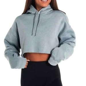 Pour femme 2025 nouveauté haut court sweats à capuche haut court à capuche à manches longues pour femmes hauts surdimensionné 100% coton gris à capuche - Product Image 1
