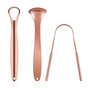 Limpiador de lengua de cuidado bucal plano en forma de U de Metal dorado ecológico, logotipo de marca personalizado, paquete de raspador de lengua de cobre puro 100% + 100 - Product Image 1