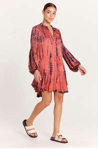 Nueva colección estilo playero con volantes camisa de manga larga Maxi vestido 100% tela de rayón Tie Dye Turn Down Collar Maxi vestido - Product Image 2