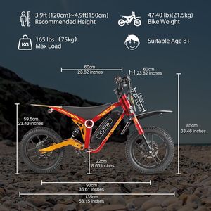 ARC-I จักรยานวิบากไฟฟ้า36V สำหรับเด็ก5-8, 750W มอเตอร์ไซค์ไฟฟ้าสำหรับเด็ก22MPH ได้ถึง25ไมล์โหมดสปีด5-จักรยานวิบากขนาดเล็ก - Product Image 6