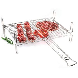 Accessorio cucina doppia carne da esterno griglia Barbecue cromata 35x35 cm con manico lungo per grigliate - Product Image 3