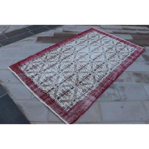 พรมขนาด 5x8 ฟุต, พรมวินเทจสไตล์ตุรกี, พรมขนสัตว์สีแดง - Product Image 3