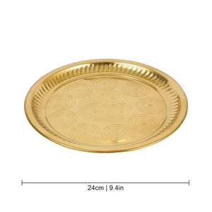 Thali de Pooja de Agarwood de Latón Dorado Pulido Hecho a Mano con Soporte para Agarbati y Porta Diya para Bienvenida en Mandap de Bodas y Diwali - Product Image 4