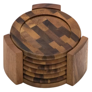 High Quality Leather Stand Natural coaster Acacia Wood Eco-friendly Custom Wood coaster Wooden <b>Cup</b> <b>Mat</b> 8 Pcs Set Modern Style - Product Image 2