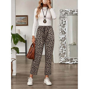 Pantalones Modales con Estampado de Leopardo y Cordones en la Cintura Alta para Mujer, 38404 - Leopardo - Product Image 1