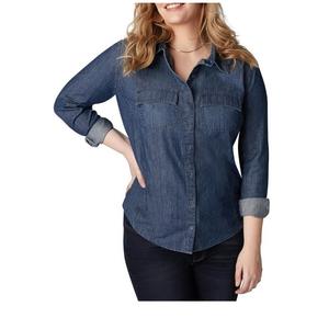 Camisa vaquera con botones de bolsillo para mujer, blusas vaqueras lavadas para mujer, ropa de moda OEM 2025, Camisa vaquera informal, exportación desde BD - Product Image 5
