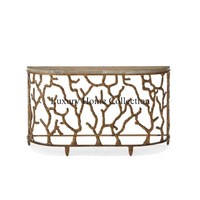Table Console Antique Élégante Fabriquée à la Main Design Luxueux Placage Brillant Couleur Or Avec Fourniture en Forme de Rectangle Supérieur Personnalisé