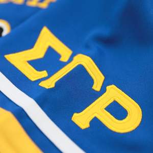 Sigma แกมมา Rho sgrho เสื้อฟุตบอลสีฟ้าสโมสรกรีก100% ตาข่ายโพลีเอสเตอร์ปักโลโก้ด้านหน้าหลังไหล่ - Product Image 4