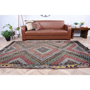 พรมคิลิมวินเทจสไตล์ตุรกี ขนาด 5.5x8.7 ฟุต (167x264 ซม.) พรมขนสัตว์ลายสัตว์สีน้ำตาล - Product Image 5