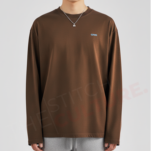 Custom Oversized Boxy Fit <b>Long</b> <b>Sleeve</b> <b>T</b> <b>Shirt</b> <b>Mens</b> Streetwear French Terry Double Layer Black Screen Printed - Product Image 4